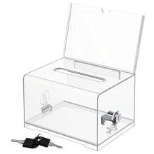 1 pieza Caja de donación transparente Caja de votación segura para recaudación de fondos con cerradura y soporte para cartel extraíble, caja de votación y rifa de uso múltiple, tarro de propinas, almacenamiento , dinero, tarjetas, boletos, recopilación de comentarios, plástico, 6.3" X 4.6" X 3.9" - Multicolor - Ver 12
