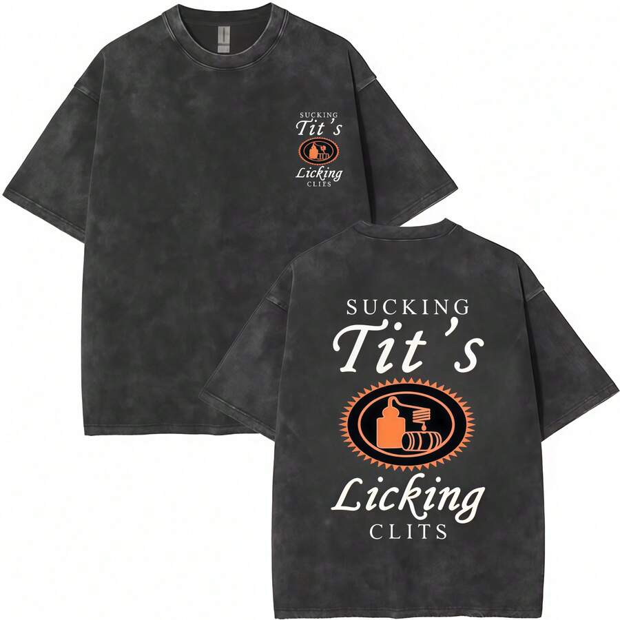 Sucking T And Licking C Funny Tito Drinking Humor Party T-Shirt, Tito Logo Party Vibes Design Graphic 2 Side Shirt, Unisex Cotton For Men And Women Menswear Top Fabric - Áo thun đen đã giặt - Xem 1