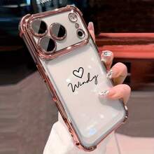 1pc Customizable Personalized Name Signature Heart Full Coverage TPU Phone Case, Compatible With Samsung Galaxy S25, S24, S23, S22, S21, S20 Ultra Plus, A56, A55, A54, A53, A52, A35, A34, A16, A15, A14, A13, Compatible With IPhone 11/11 Pro/11 Pro Max, 12/12 Pro/12 Pro Max, 13/13 Pro/13 Pro Max, 14/14 Pro/14 Pro Max, 15/15 Pro/15 Pro Max, 16/16 Pro/16 Pro Max, 16E, Personalized Name & Heart Design, Great For Valentine's Day Couples - Silver - View 4