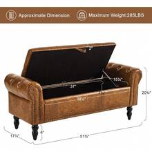 Storage Ottoman Bench, Leather Benches End Of Bed Bench With Solid Wood Legs Upholstered Ottoman Bench With Storage Indoor Bench For Living Room With Rolled Arm, Entryway, YellowBrown - Yellowbrown - 查看 3