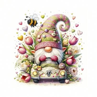 1pc/2pcs/3pcs Blooming Car Gnome Heat Transfer Stickers - Mixed Color Vinyl Heat Press Decals For T-Shirts, Jeans, Masks, Backpacks - DIY Seasonal Decoration, Home Decor, Holiday Apparel Customization, Easy To Apply, Durable Home Decor