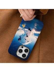 Una escena de baño con una chica de anime, junto con una funda extraíble 2 en 1 diseñada para los modelos de Apple de la serie 11 a 16 Pro Max y Pro Plus, mostrando un acabado mate en la parte trasera. - Blanco - Ver 4