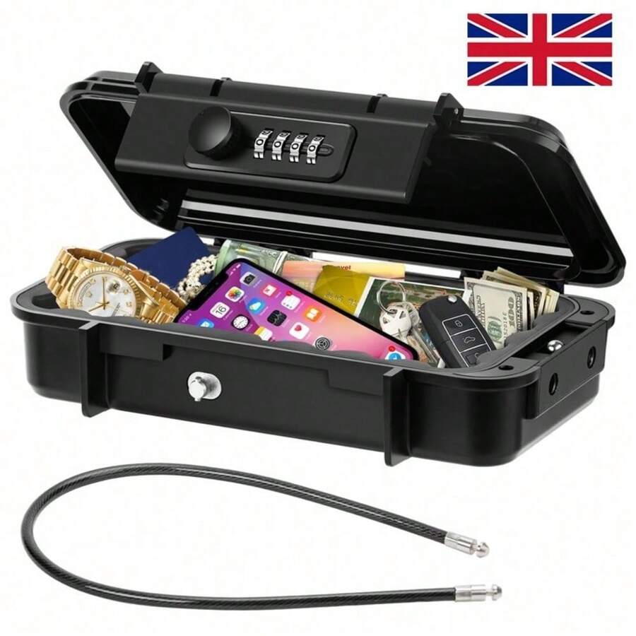 Portable Safe Box Combination Security Case Travel With Code Waterproof Lockbox~ - Black - View 1