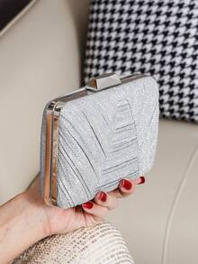Elegant Pleated Glitter Clutch Bag, Suitable For Banquet, Party, Daily Outing, Date, With Shoulder Chain