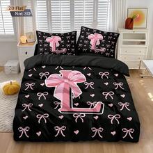 3pcs Bedding Set (1 Duvet Cover + 2 Pillowcases, No Filler), Black Bow & Letter Pattern, Suitable For Daily Use, Festivals, Gifts For Lovers, Friends, Family, Soft, Warm, Skin-Friendly Duvet Cover, Various Sizes, Extra Large Size, Fit For Couples Or Single Bed, Suitable For Boys, Girls, Teenagers Bedroom, Guest Room, Game Room, Vacation Rental And Hotel - 2778+SJT+K - View 2