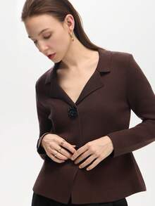 Women's Casual Everyday Lapel Neck Floral Button Long Sleeve Ribbed Knit Cardigan