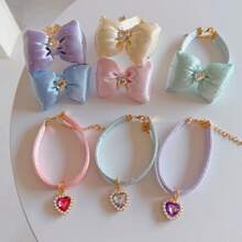 1pc Pet Cat Faux Pearl Heart Zirconia Collar, Cute Lightweight Anti-Choke Adjustable Collar, Make Your Kitty Look Like A Princess - Multicolor - View 2