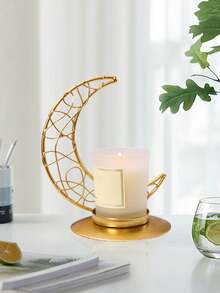 1Pc/Set Crescent-Shaped Metal Candle Holder With Wrapped Wire Design. Made From Metal Wire And A Metal Base, This Candle Holder Features A Minimalist Modern Style. Its Shape Consists Of A Crescent Frame With An Internal Wrapped Openwork Pattern - Multicolor - View 7