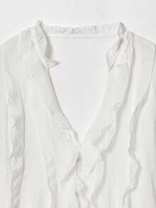 Camisa de lunares con capas versátil de moda europea y americana para mujer, nueva para primavera/verano, ideal para vacaciones - Blanco - Ver 3