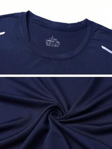 1pc Men's Summer Ice Silk Printed Short Sleeve T-Shirt, Casual Sports Minimalist Quick-Dry Top - Blue - View 4