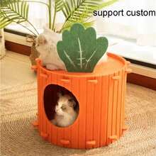 1pc Carrot Shaped Felt Pet House, Removable And Easy To Install Large Cat Tunnel Cave Hideaway, Half-Enclosed Cat House, Carrot Shaped Cat Bed, Cat Burrow Tunnel Box, Thick Felt Double-Decker Cat Bed