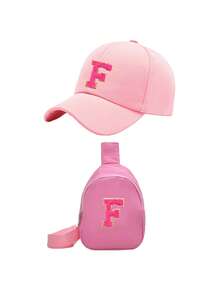 Set de 2 piezas: Gorra de béisbol con letra A-Z y bolsa de almacenamiento a juego, sombrero casual de protección solar para exteriores, adecuado para niñas, primavera/otoño, apto para viajes, playa, vacaciones - Rosa - Ver 8