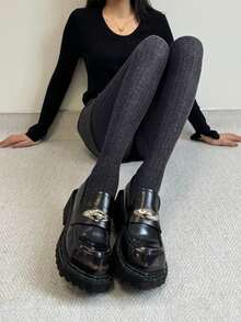 160g Women's Elastic Tight Leggings, Vertical Striped Knit Tights, Pill-Resistant - Multicolor - View 2