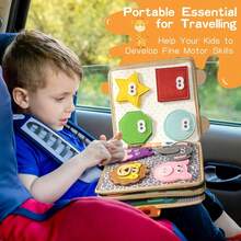 Giraffe Themed Felt Busy Book, Interactive Educational Quiet Book, Portable Sensory Activity Board To Improve Fine Motor Skills And Cognitive Development, Early Learning Travel Toy With Animal, Shape, Color And Number Themes, Soft Fabric Activity Book For Creative Play - Multicolor - View 7