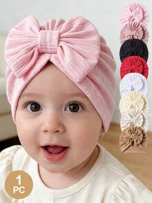 1pc/2pcs Girls' Hat, Baby Girl Autumn Dress, Baby Girl Winter Outfit, Holiday Anniversary Decoration, Red Accessories, Girls' Autumn Set, Bow Hat, Multiple Colors Available, Suitable For Indoor And Outdoor Wear - Multicolor - View 1