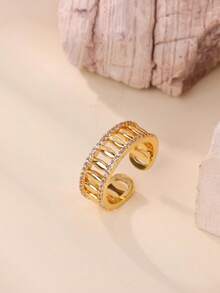 10pcs Cubic Zirconia Stainless Steel Rings, Women/Mother's Style, 18K Gold Plated Tarnish Resistant Adjustable Rings, Wedding Jewelry/Party Accessories, Valentine's Day/Mother's Day Gift