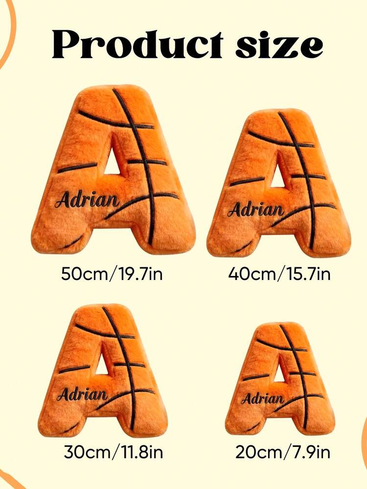 1 pieza Almohada con letra personalizada para niños, almohada de peluche con patrón de baloncesto y nombre personalizado, almohada de relleno suave, adecuada para la decoración del dormitorio y la sala de juegos de los niños, almohada decorativa linda, adecuada para niños y niñas, regalo de almohada con nombre personalizado, almohada de peluche con inicial personalizada, tela suave y cómoda, almohada para abrazar todos los días, Urban Gala, decoración de moda - Estilo de baloncesto - Añade 6