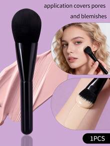 1支高品质柔软刷毛粉底刷，打造无瑕自然妆效，多功能便携化妆刷，日常美妆工具 - 黑色 - 查看 4