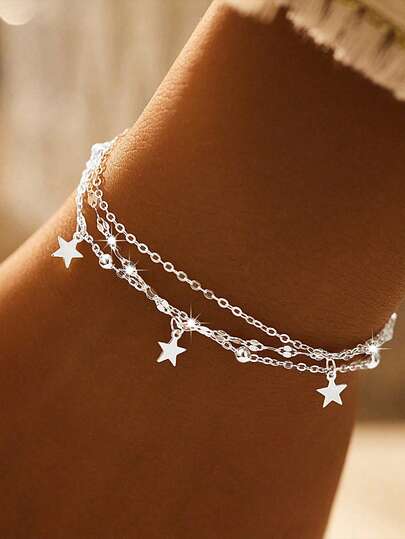 1pc S925 Sterling Silver Fashionable & Elegant Sparkling Multi-Layer Bracelet, Suitable For Women's Daily, Party, Holiday Wear, Unique Star Jewelry Gift