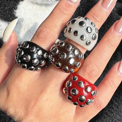Nuevo conjunto de anillos de resina con remaches de estilo punk, anillos geométricos vintage de gran tamaño y creativos, adecuados para uso diario, vacaciones y fiestas