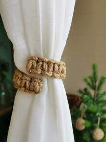 1pc Vintage Style Linen Woven Curtain Ties - Rustic Curtain Fixing Strap For Living Room Window Decoration - 8.66in*0.79in - View 9