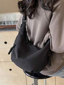 Kewen This Fashionable Colorful Nylon Waterproof Shoulder Bag Features A Simple And Casual Collegiate Design, With Wide Strap And Multiple Zipper Compartments, Suitable For Students, Shopping, And Everyday Use. It Can Be Used As A School Bag, Street Style, Or Japanese-Inspired Women's Bag. - màu đen - Xem 12