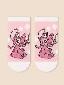 Disney 1/5/10双装迪士尼儿童/女孩春夏卡通短袜/踝袜，可爱顽皮吃冰淇淋史迪奇/顽皮天使图案装饰，时尚个性柔软透气吸汗运动袜，休闲蕾丝袜，适合学生日常穿着、节日礼物、户外旅行、返校季，颜色和款式随机。 - 彩色 - 查看 5