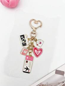 1件装时尚节日优雅粉色爱心相机信封旅行钥匙扣吊坠，油滴飞机行李牌护照埃菲尔铁塔DIY装饰，女士手提包挂饰，旅行箱装饰，单肩包配件，多功能包包挂饰，汽车装饰，可爱哥特Y2K风格，节日礼物 - 彩色 - 查看 3