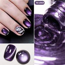 MEET ACROSS 1瓶7毫升神秘紫色猫眼凝胶指甲油，玻璃珠效果磁性猫眼凝胶指甲油，半永久可卸UV凝胶指甲油，美甲DIY，适用于家庭和美甲沙龙。 - 紫色 - 查看 4