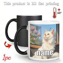 1pc Customizable Text Long-Haired Cat Magic Color-Changing Cup, Solid Color Color-Changing Mug, 11oz Printed Pattern Durable Ceramic, Name Customizable Color-Changing Heat-Sensing Coffee Cup, Available In 60 ° C Changes From Black To White, Winter Gift, Suitable For New Year Gifts, Christmas, Birthday Gifts, Anniversary Gifts, Hot And Cold Drinks, Juice, Milk, Holiday Gifts, Coffee Bar And Cute Kitchen Theme Designed For Cooking Together - 3.7吋 x 3.2吋 - BS - 查看 4