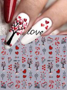 2片/套浪漫情人节美甲贴纸，心形和唇形图案，3D美甲贴花，自粘式DIY滑动美甲装饰，适合女孩和女士在情人节美甲时使用。 - 彩色 - 查看 2