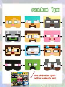 12pcs/Set Minecraft Pixel Battle Game Themed Masks - Steve, Alex, Villager, Passive Characters, Fun Photo Props, Suitable For Holidays, Halloween, Christmas, Family Gatherings, Birthday Parties, Cosplay Decoration