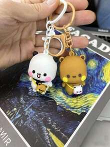 2pcs Premium Personalized Couple Keychain, Suitable, Mother's Day, New Year, Birthday, Back To School, Party Gifts - Multicolor - View 3
