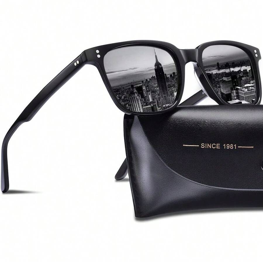 CARFIA Gafas de sol polarizadas para hombre con protección UV400 para conducir, pescar, ir de excursión y jugar al golf - 1: Montura Negra + Lente Gris - Ver 1