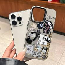 1pc Music Rock Element Pattern Phone Case, Shockproof Creative Matte Soft Phone Cover, Holiday Gift For Kids, Compatible With IPhone 7, 8, X, XS, XR, 11, 12, 13, 14, 15, 16 Pro Max - Fashionable Grey Design - Multicolor - View 4