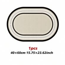 Bộ 1/3 thảm tắm chống trượt thấm hút giả vải lanh, thảm tắm silicon giả vải lanh, họa tiết cổ điển, thảm nhà vệ sinh hình chữ U, thảm thấm hút chân bồn rửa mặt, chất lượng cao, dày 6.3mm. - Màu be - Xem 10