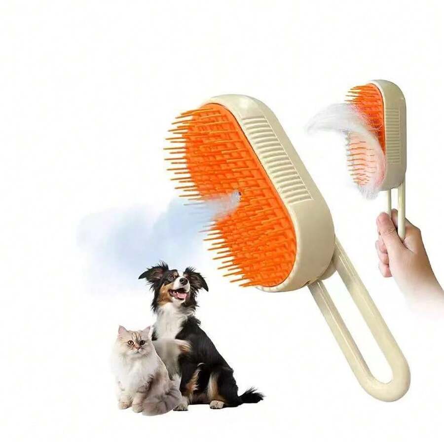 1件装宠物美容喷雾按摩刷，蒸汽刷，宠物毛发去除器，猫狗毛发清洁工具，免洗美容刷 - 黃色 - 查看 1
