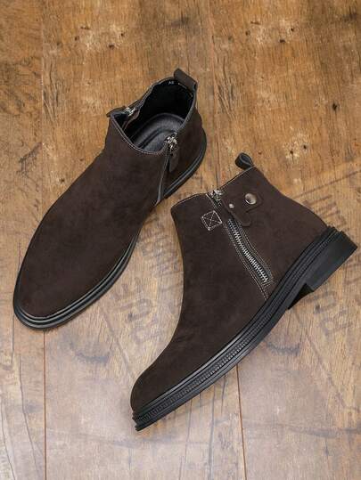 Men's Suede Chelsea Boots - Soft Suede Upper, Side Zipper Design For Easy Wear, Reinforced Stitching & Pull Tab, Non-Slip Textured Sole | Ideal For Autumn & Winter, Perfect For Office Commutes, Casual Outings, Date Nights & Urban Street Styles | Suitable For Fashion Gentlemen, Young Professionals & Enthusiasts | Features Cushioned Insole For All-Day Comfort, Classic Chelsea Silhouette & Warm Neutral Tone