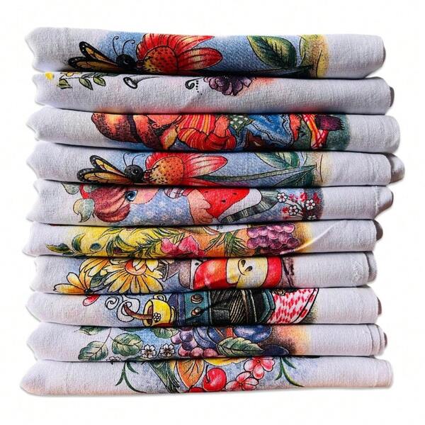 Pano De Prato Atacado Estampado Kit Com 10 Peças