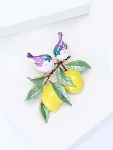 Broches de pájaro y limón esmaltados de lujo - Alfileres de animal y fruta para mujeres y unisex para fiestas casuales, accesorios de joyería, regalos para amigos, insignias y decoración - Birdie Lemon - Ver 6