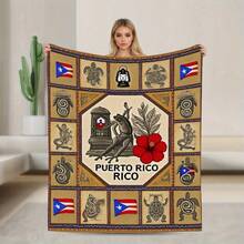 Puerto Rican Themed Flannel Blanket - Vibrant Cultural Prints With Flags, Symbols & Puerto Rico Text - Soft Warm Travel Digital Print,Suitable For All Seasons,      Washable And Machine-Washable, Lightweight, Breathable, Comfortable, Warm,  Unique, 280gsm For Him And Her, Perfect For Naps, Camping, Travel, Family, Daily Life, Office Decoration, Birthday Anniversaries, Valentine's Day, Thanksgiving, Christmas, Halloween, Mother's Day, Father's Day, Wedding,   New Year Gifts Provide Personalized Ideal Gifts For Her, Him, Family Members, Boyfriends,  Girlfriends, Fathers, Family Members, Mothers, Lovers,   Daughters, Sons,   Grandfathers, Grandmothers,     Friends, Classmates And Pets.     Sofa,Bed,Car,Bedroom,Living Room,Office,  Outdoor Camping, Beach,Wall Decoration - Nhiều màu 25 - Xem 1