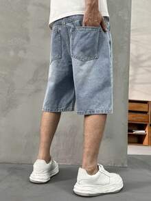 Men's Fashionable Street Casual Commuting Distressed Denim Shorts, Summer - Medium Wash - View 2