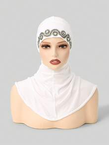 1pc Women's Solid Color Wavy Rhinestone Balaclava Hat, Made Of Modal Fabric, Hot-Fix Rhinestones, Soft & Comfortable Beanie Headscarf, Adjustable Drawstring Headwrap, Fashionable & Versatile Scarf Lining Hat, Suitable For Daily Wear