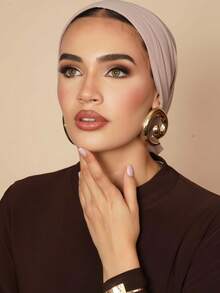 女士速戴头巾，舒适透气雪纺系带发带，配同色弹力发圈，纯色休闲头巾，防滑吸汗透气，高品质珍珠雪纺面料，适合节日、日常佩戴、户外活动和运动。 - 淺米色 - 查看 3