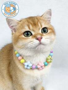 可爱甜美狗狗项链，马卡龙色宠物项链，手工串珠猫项圈，高弹可调节猫项圈，花朵装饰颈带，适合小型犬猫，适合日常和玩耍的猫狗饰品，宠物服装装饰，狗狗小猫项圈，宠物项圈，卡通猫项圈，宠物礼物，拍照道具，可爱宠物项链，狗狗项链，小狗项链，狗狗项链 - 彩色 - 查看 5