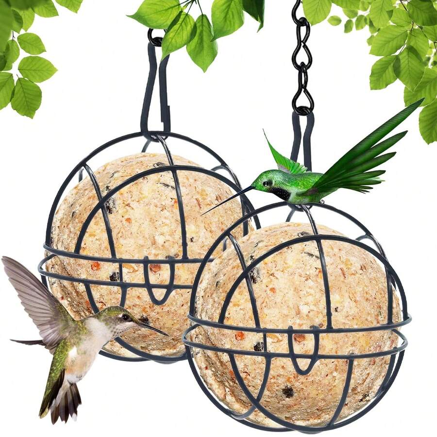 2pcs Elegant Hanging Bird Feeder | Metal Teardrop And Round Design, Weather-Resistant | With Flip Cover And Hook, Easily Attract Songbirds To Your Fence Or Garden - 2pcs - View 1