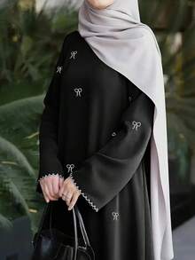 Ramadan Middle Eastern Dubai Arabic Turkish Robe Abaya With Embroidery, Outerwear - Black - View 3