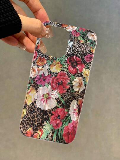 豹纹花卉彩绘羽毛雪纺防震手机壳，兼容 14、14 Pro、14 Pro Max、13、13 Pro、13 Pro Max、11、11 Pro Max、12、12 Pro、12 Pro Max、XR、XS、15、15 Pro、15 Pro Max、16、16 Pro、16 Pro Max、17、17 Pro、17 Air、17 Pro Max、S23、S24、A04、A05、A14、A12、A15、A33、A53、A32、A35、A34、13、13 Pro、14、14 Pro、15、15 Pro、Redmi系列等机型，高端防震手机壳