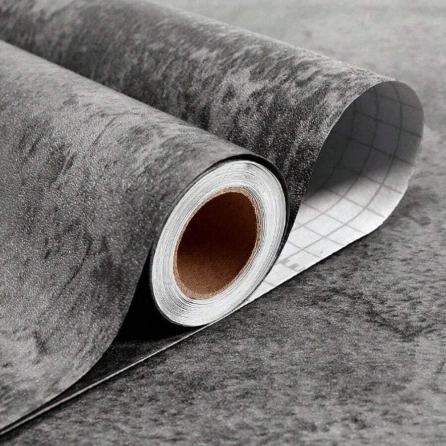 Gray Cracked Concrete Peel And Stick Wallpaper Roll, Matte Concrete Countertop Contact Paper, Self-Adhesive Removable Vintage Cement Vinyl Wall Paper, Suitable For Bedroom Decor, Drawers, Thick Wall Sticker - Dark Grey - View 1