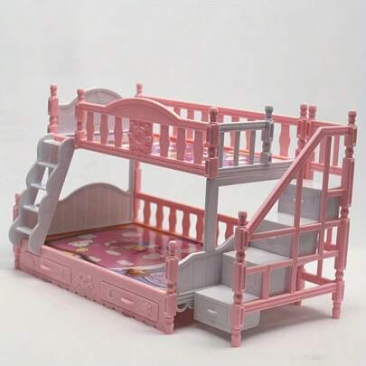 2-Tier Princess Bunk Bed, Mini Doll Bunk Bed, Fits 6.3" Dolls - Durable PVC, European Style With Decorative Headboard And Safety Guardrails, Dollhouse Furniture, Room Decor, Bedroom Decor, Dollhouse Decoration, Easy Assembly, Sturdy, Suitable For Bedroom Accessories, DIY Micro Scene Decor, Living Room Decor, Toy House Accessories, Desktop Ornaments, Princess Party, Collectible Gifts, Personalized Gifts, Gifts For Her